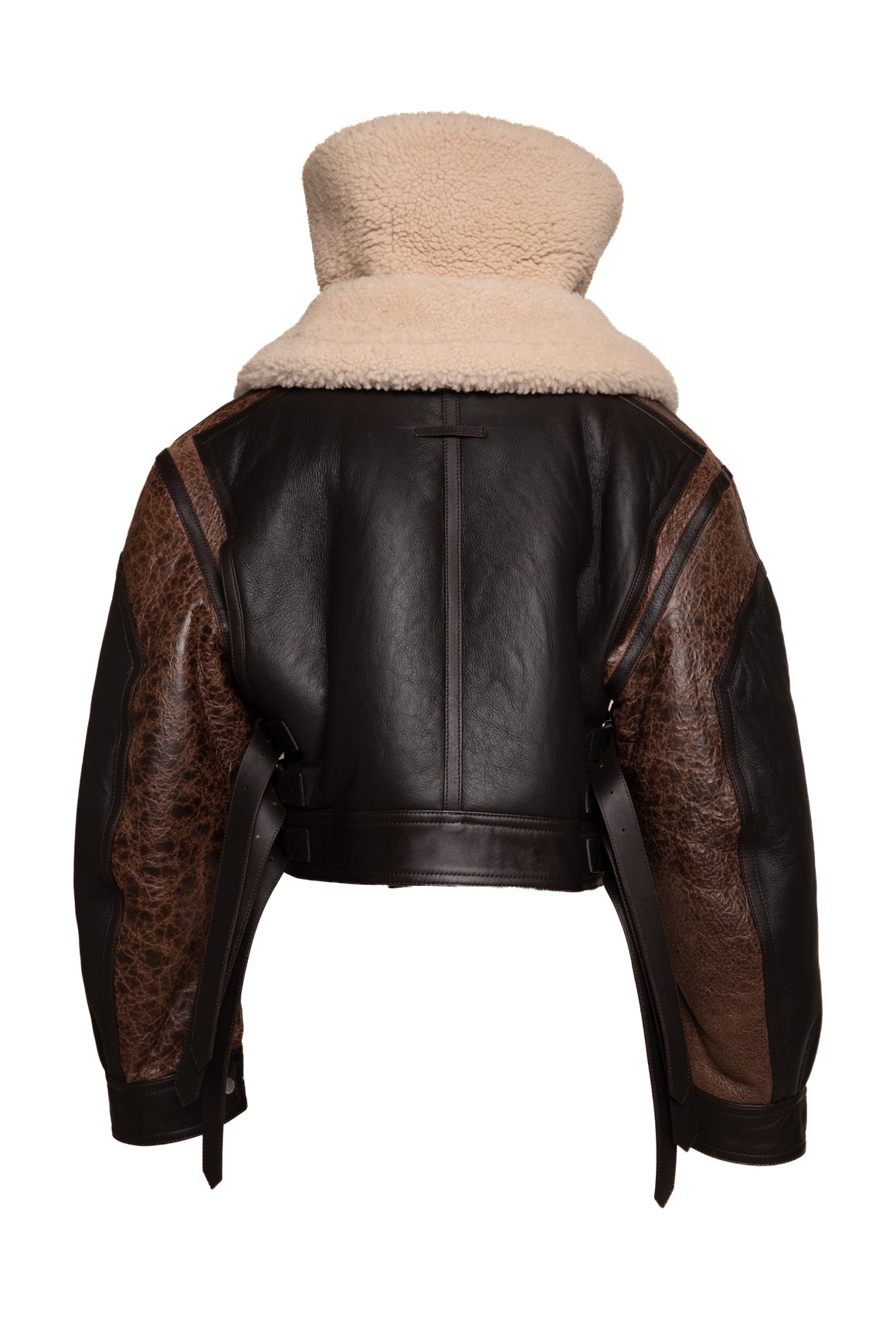 JEAN PAUL GAULTIER Brown Leather & Sherpa Coat (Sz. 36/4)