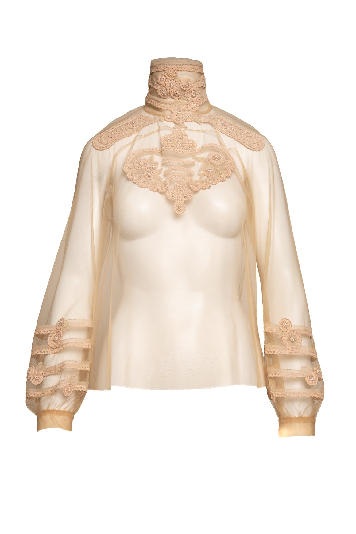 GIVENCHY Beige Tulle Embroidered Blouse (Sz. XS)