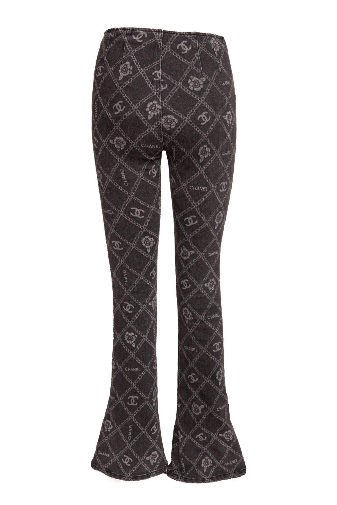 CHANEL Charcoal CC & Chain Print Kick Flare Jeans (Sz. 36/4)