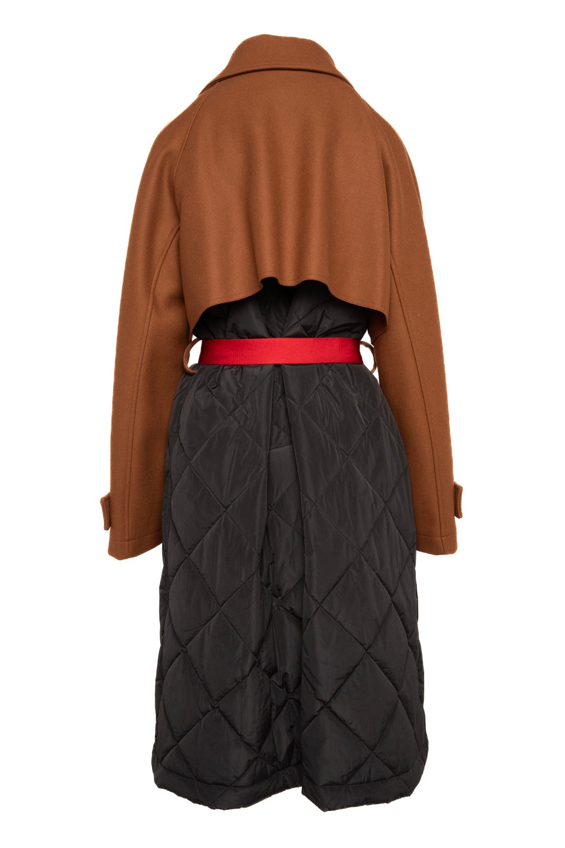 PLAN C Tri Color Wool & Quilted Nylon Coat W/ Belt (Sz.M)