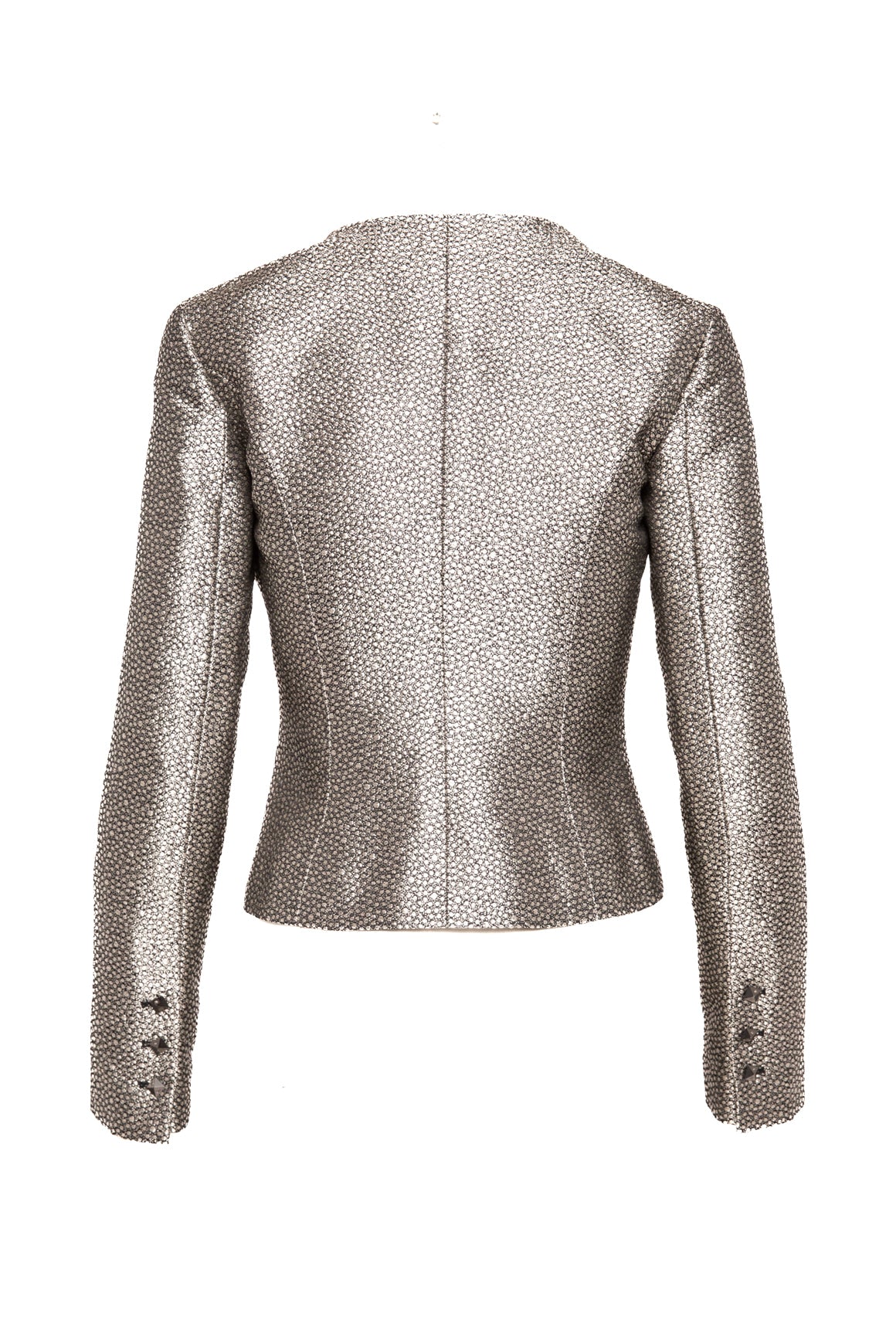 CHANEL Silver Collarless Long Sleeve Jacket (Sz. 4)