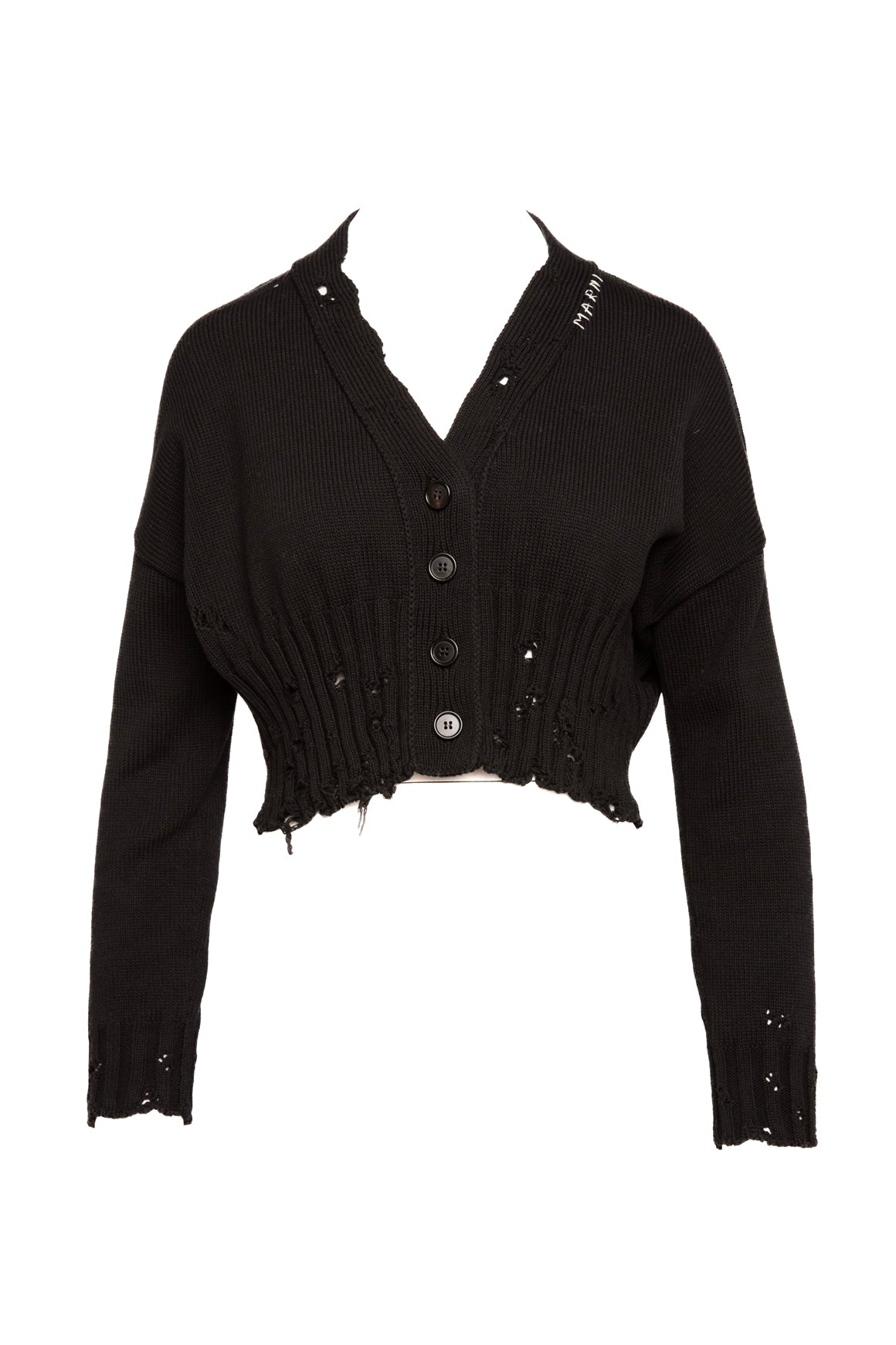 MARNI Black Knit Distressed Cropped Cardigan (Sz.38/2)