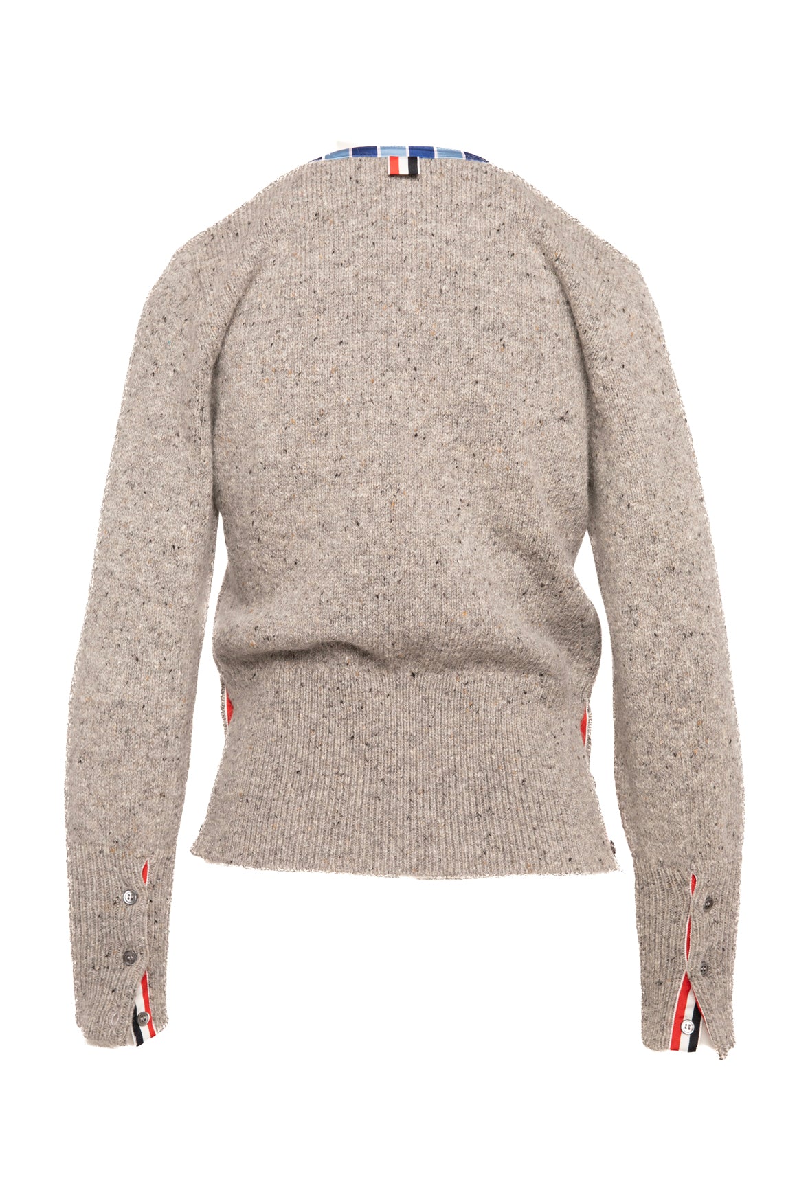 THOM BROWNE Grey Mohair Striped Accent Cardigan (Sz.38/4)