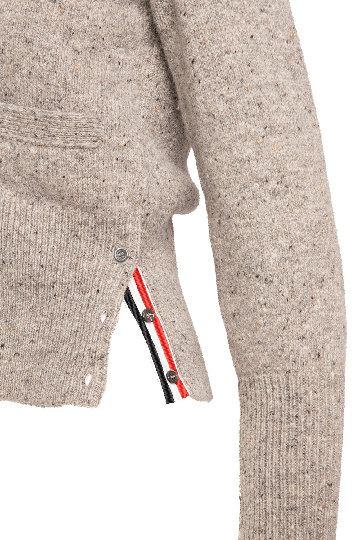 THOM BROWNE Grey Mohair Striped Accent Cardigan (Sz.38/4)