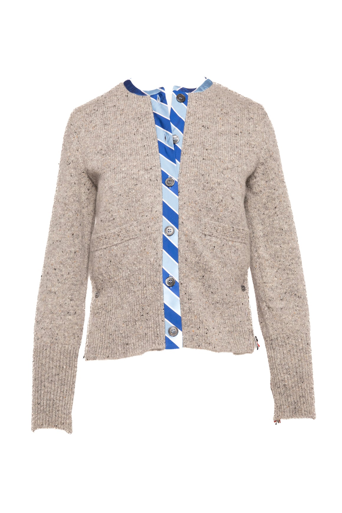 THOM BROWNE Grey Mohair Striped Accent Cardigan (Sz.38/4)