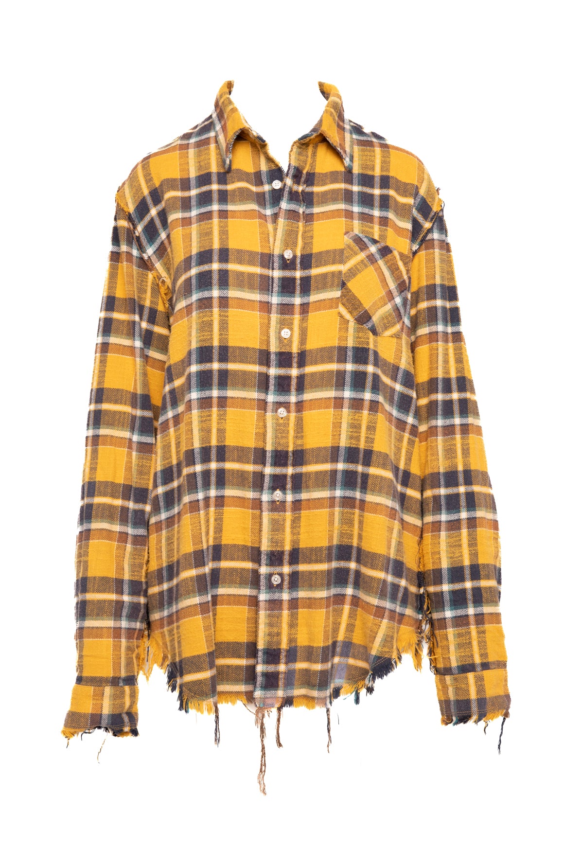 R13 Yellow Plaid Distressed Flannel (Sz.L)