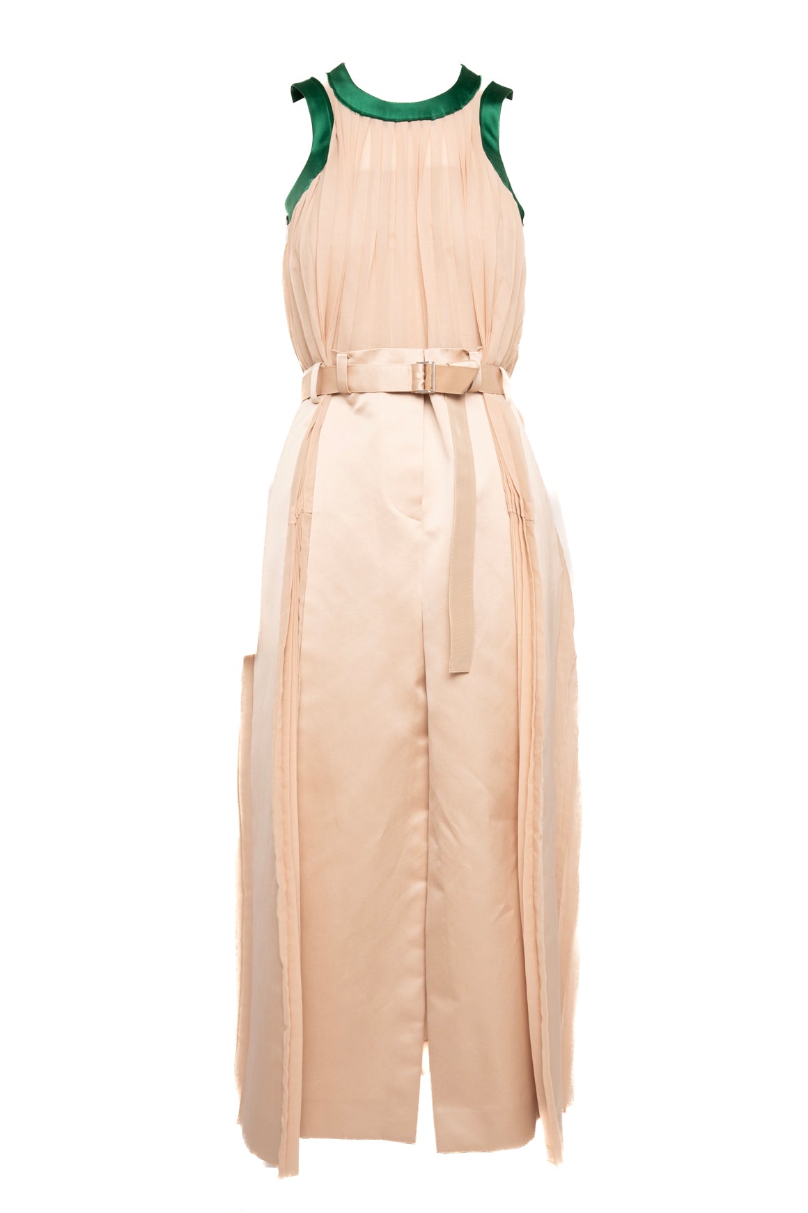 SACAI Tan & Green Satin Pleated Maxi Dress (Sz.1/S)