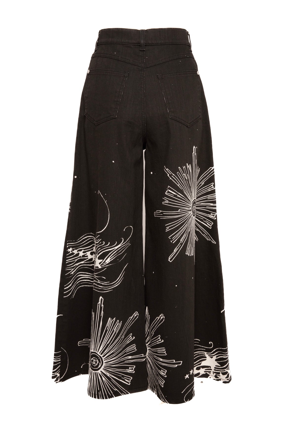 CHANEL Black Celestial Logo Print Wide Leg Jeans (Sz.38/4)