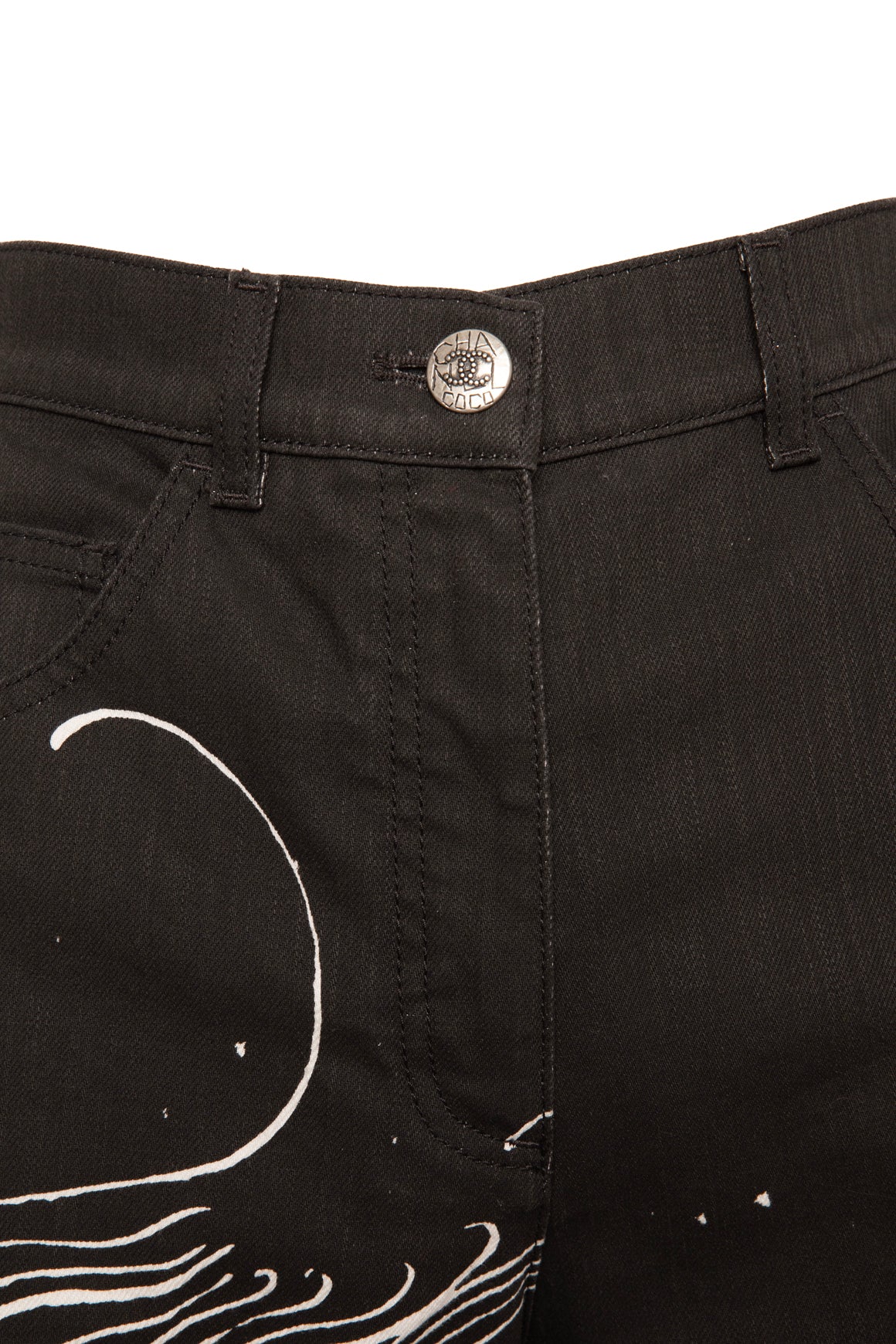 CHANEL Black Celestial Logo Print Wide Leg Jeans (Sz.38/4)