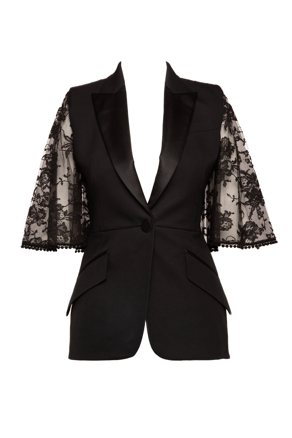 ALEXANDER MCQUEEN Black Blazer With Lace Capelet (Sz. 4)