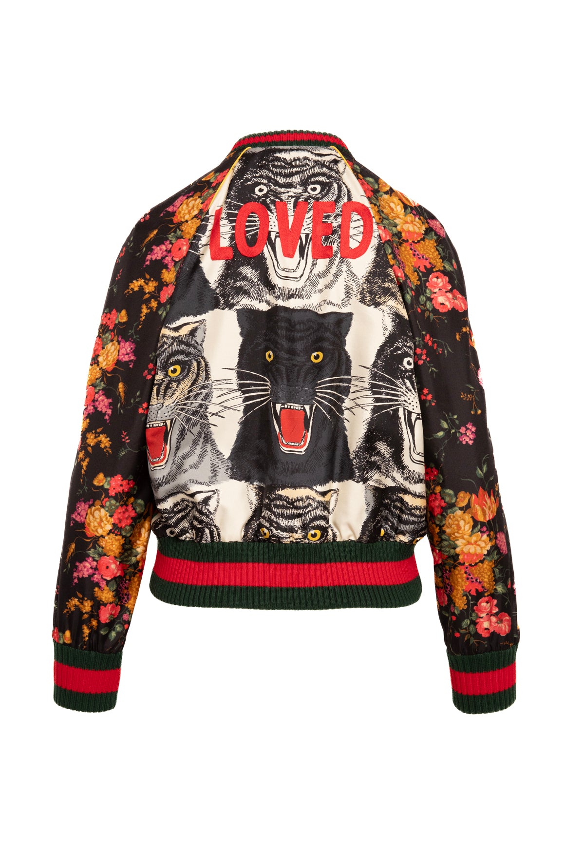 GUCCI Black Orange Floral "LOVED" Panther Silk Jacket (Sz. 6)