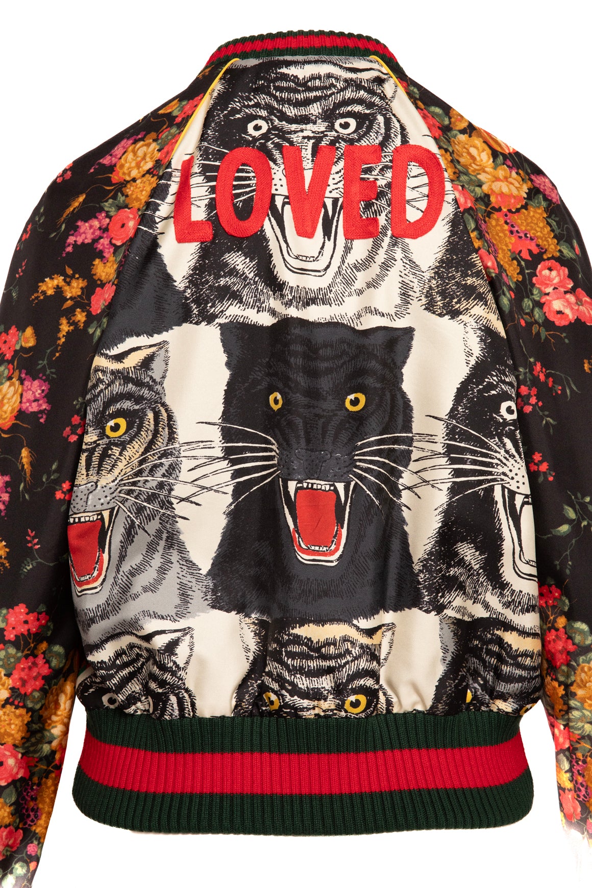 GUCCI Black Orange Floral "LOVED" Panther Silk Jacket (Sz. 6)