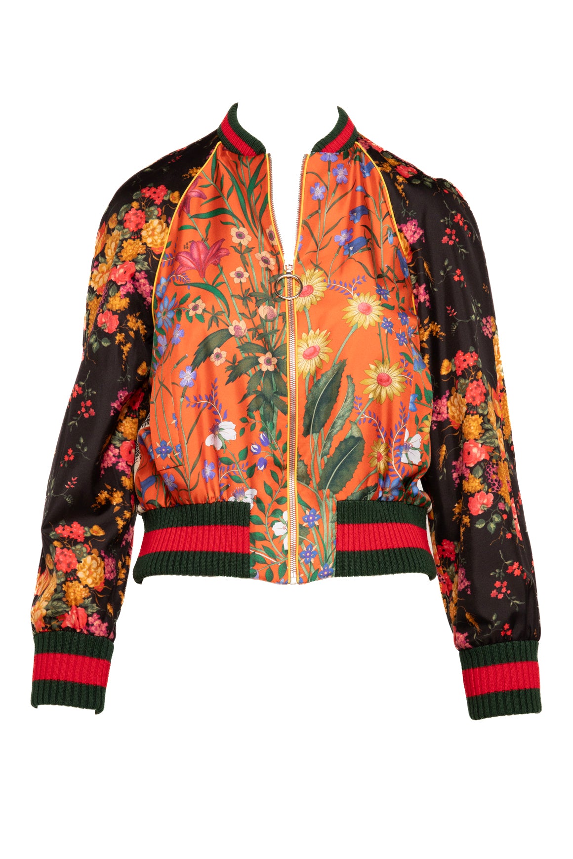 GUCCI Black Orange Floral "LOVED" Panther Silk Jacket (Sz. 6)