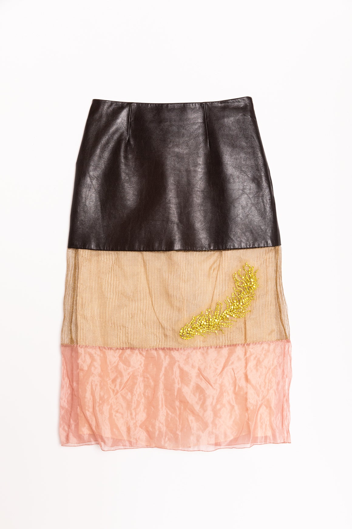 PRADA Multicolor Mesh & Leather Midi Skirt