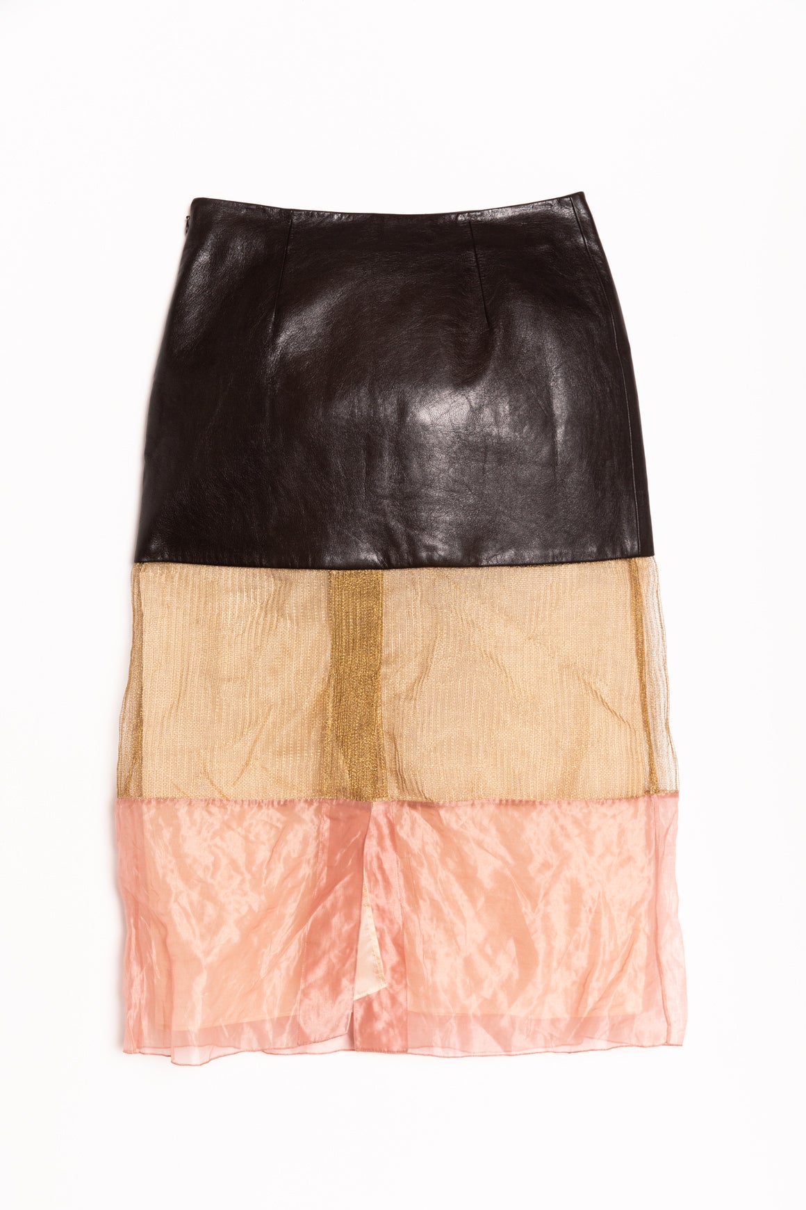 PRADA Multicolor Mesh & Leather Midi Skirt