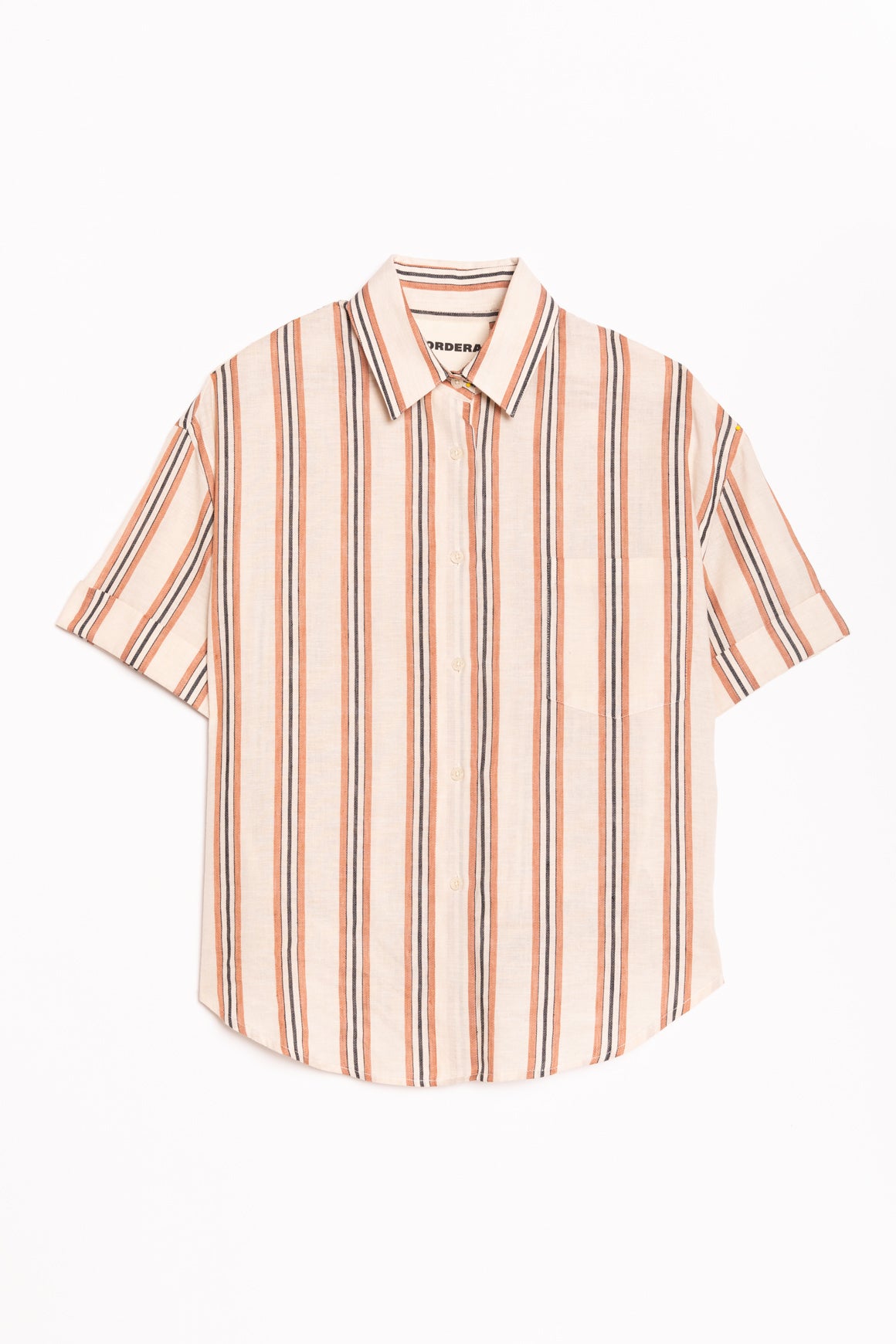 CORDERA Cream & Orange Striped Short Sleeve Button Up