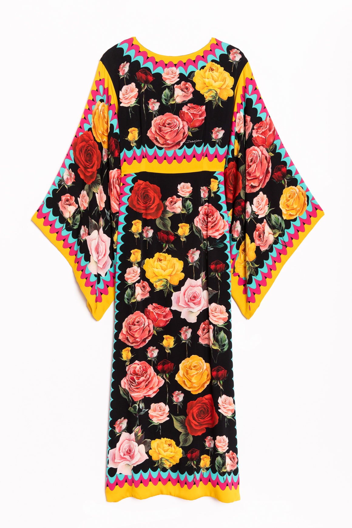 DOLCE & GABBANA Black Floral Prine Kimono Sleeve Gown