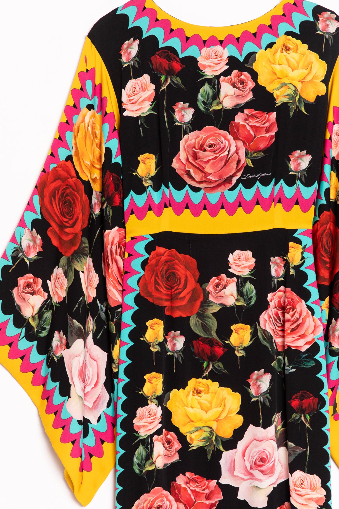 DOLCE & GABBANA Black Floral Prine Kimono Sleeve Gown