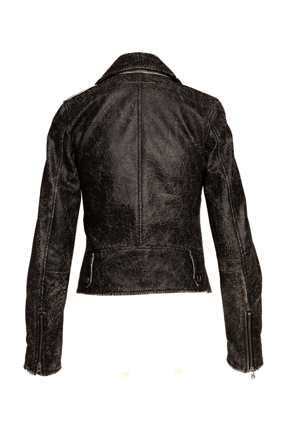 MM6 Black Crinkle Distressed Leather Biker Jacket (Sz. 40/4)