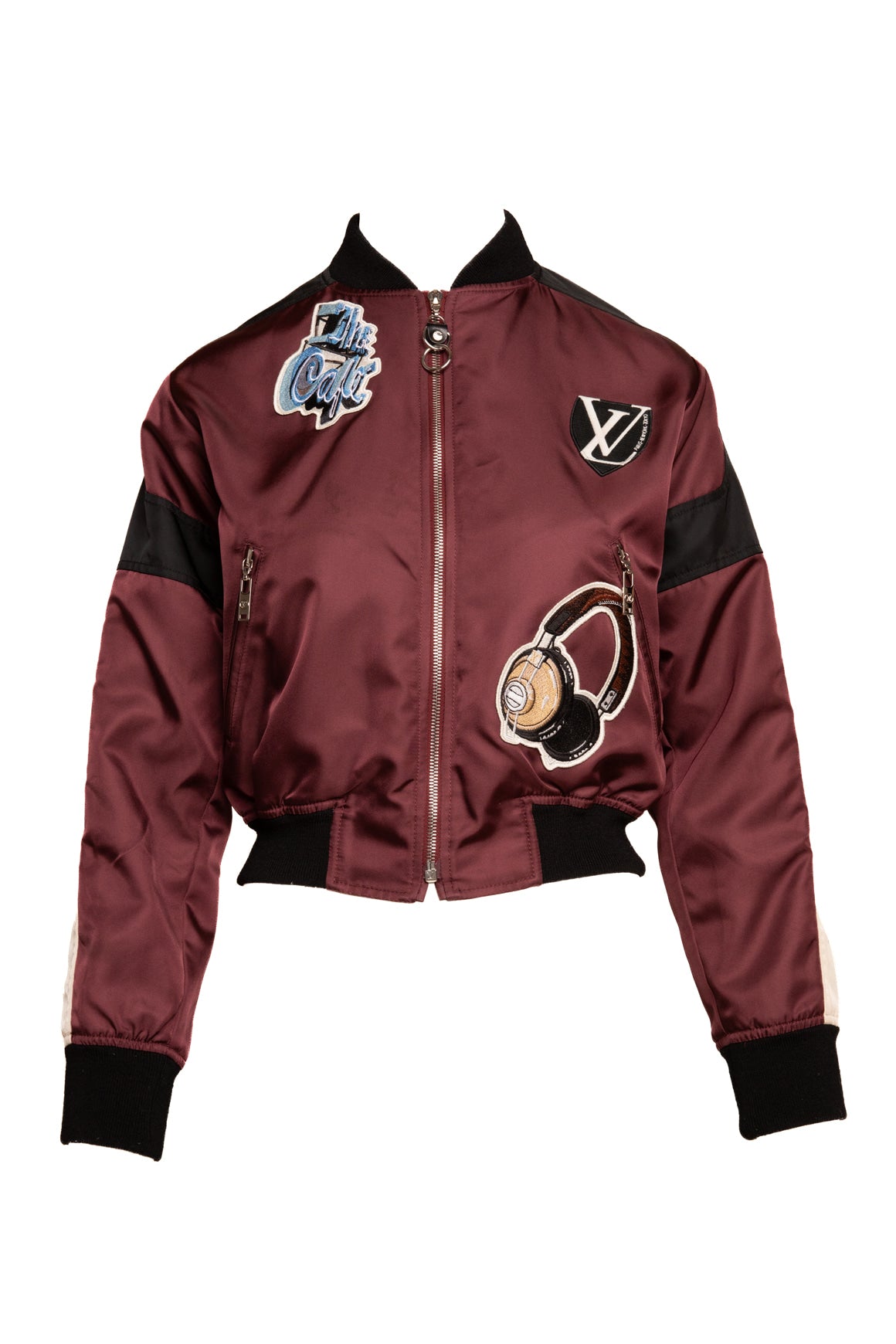 LOUIS VUITTON Maroon Patch Detail Bomber Jacket (Sz. 34/XS)