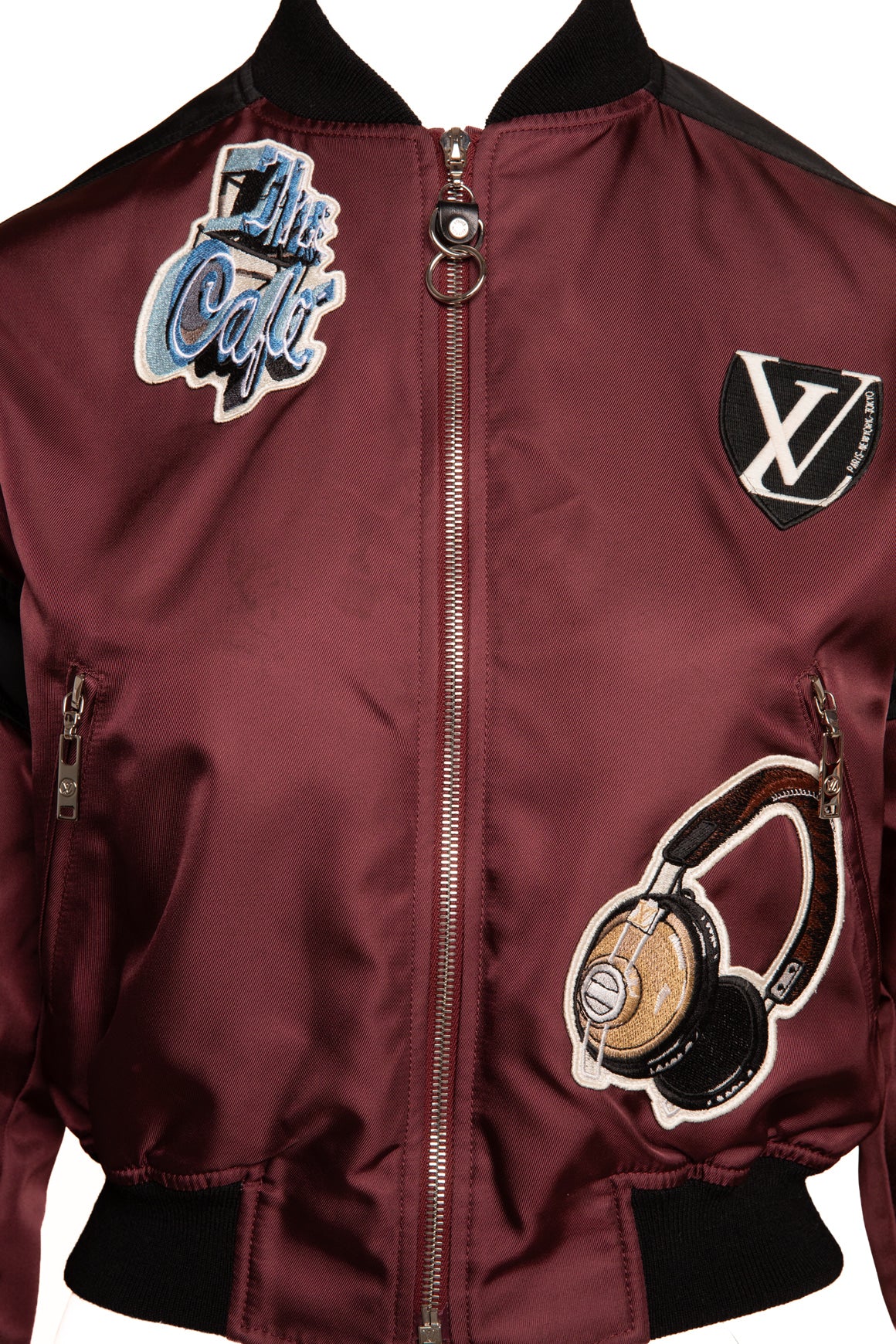LOUIS VUITTON Maroon Patch Detail Bomber Jacket (Sz. 34/XS)