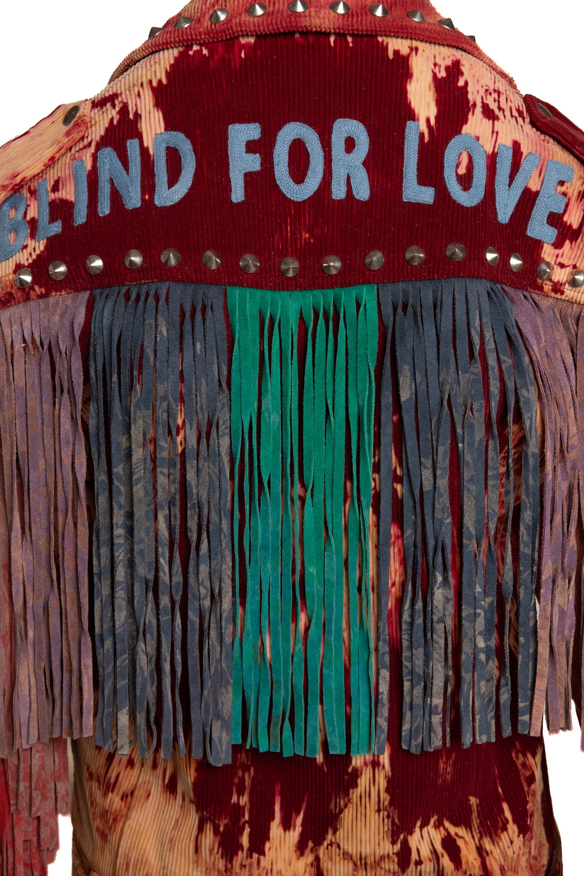 GUCCI Red Tie Dye Corduroy Fringe Biker Jacket (Sz. 36/XS)