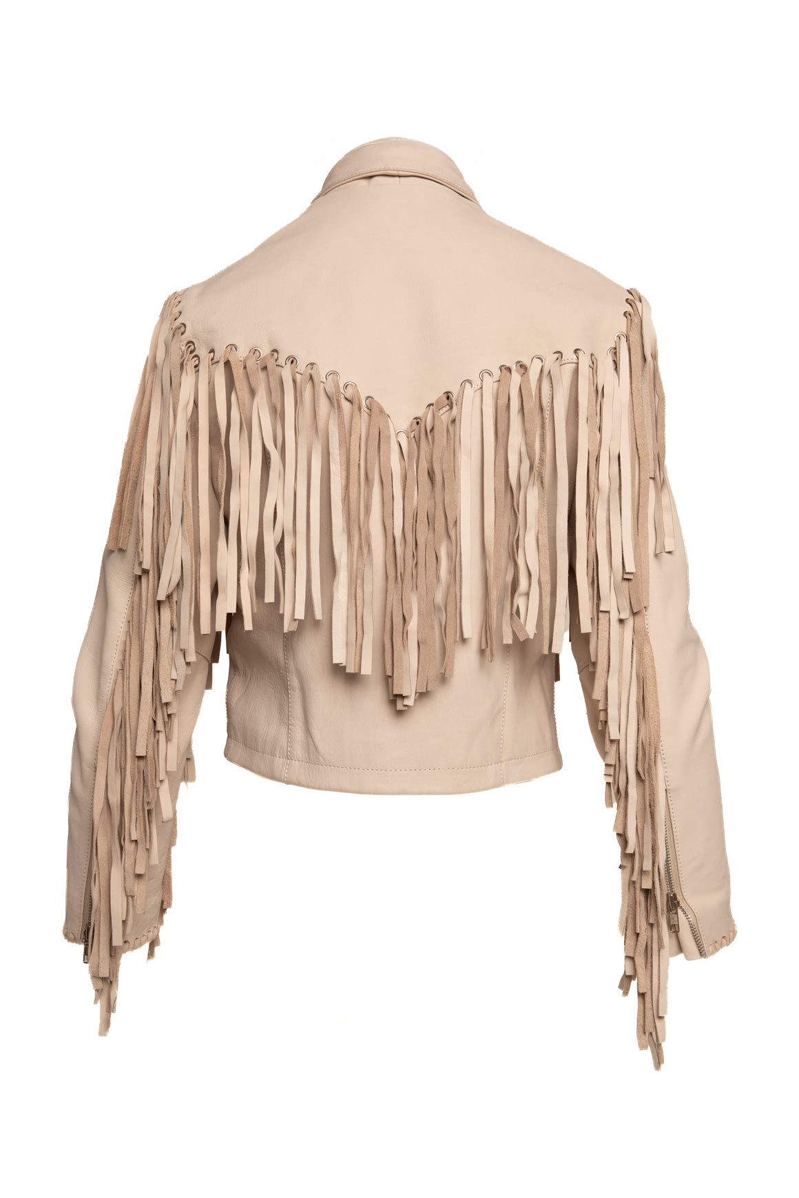 UNDERSTATED LEATHER Cream Fringe Jacket (Sz. XS)