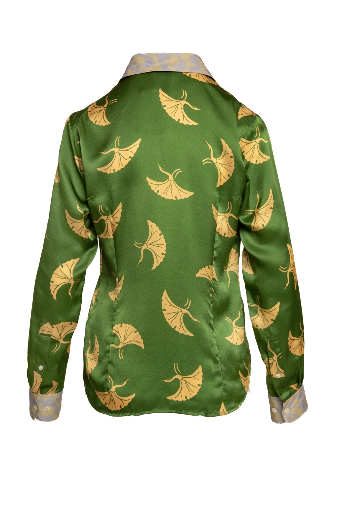DRIES VAN NOTEN Green Fan Print Silk Blouse (Sz. 34/XS)
