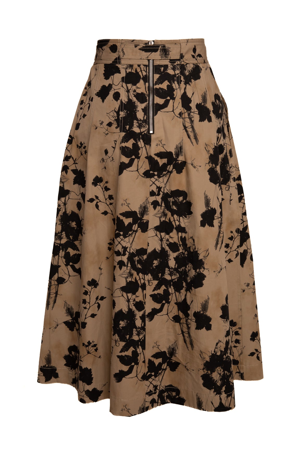 CHRISTIAN DIOR Kahki Floral Belted Midi Skirt (Sz. 6)