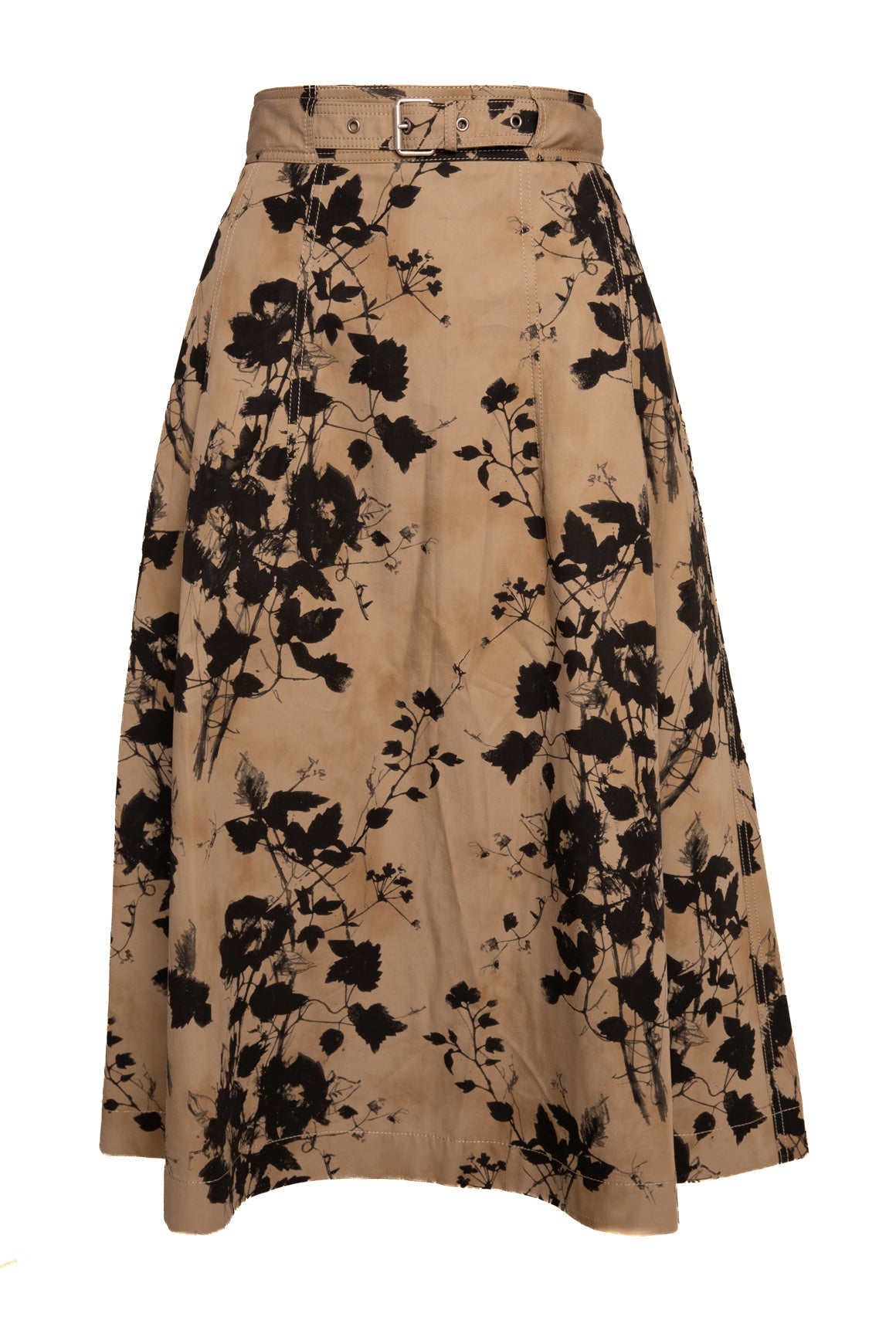 CHRISTIAN DIOR Kahki Floral Belted Midi Skirt (Sz. 6)
