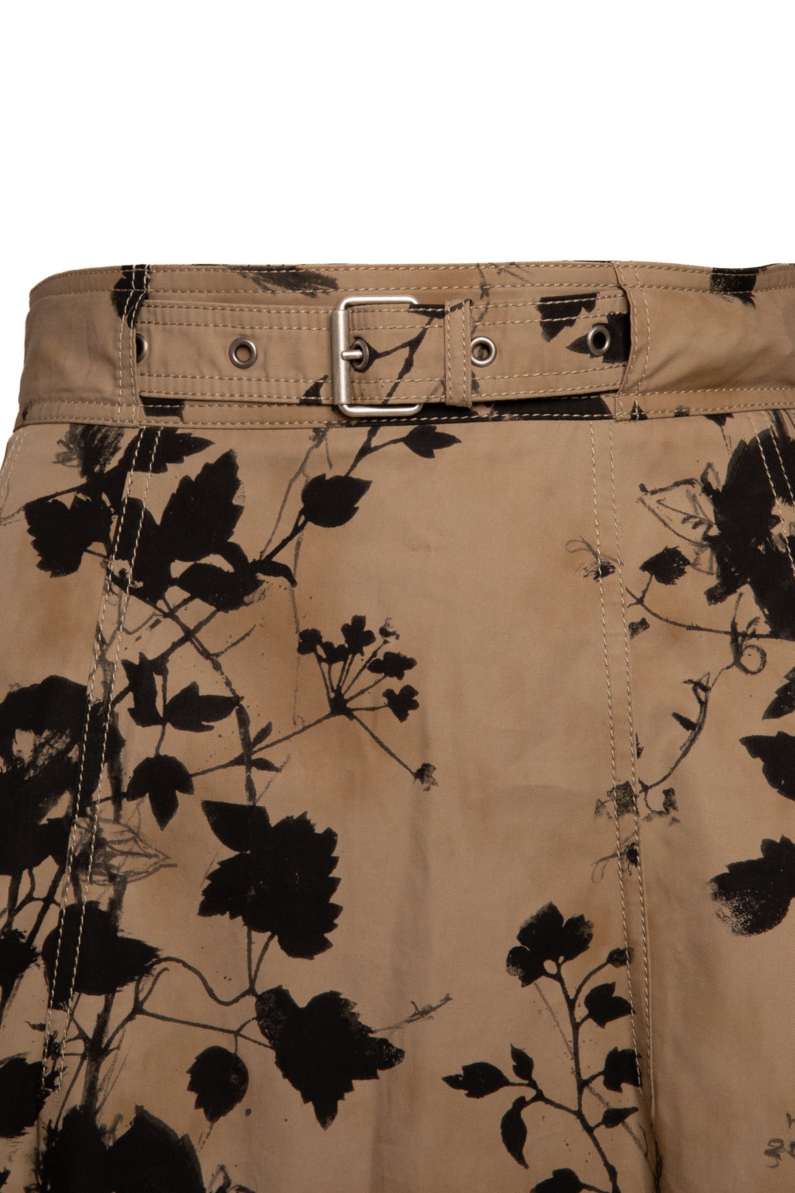 CHRISTIAN DIOR Kahki Floral Belted Midi Skirt (Sz. 6)