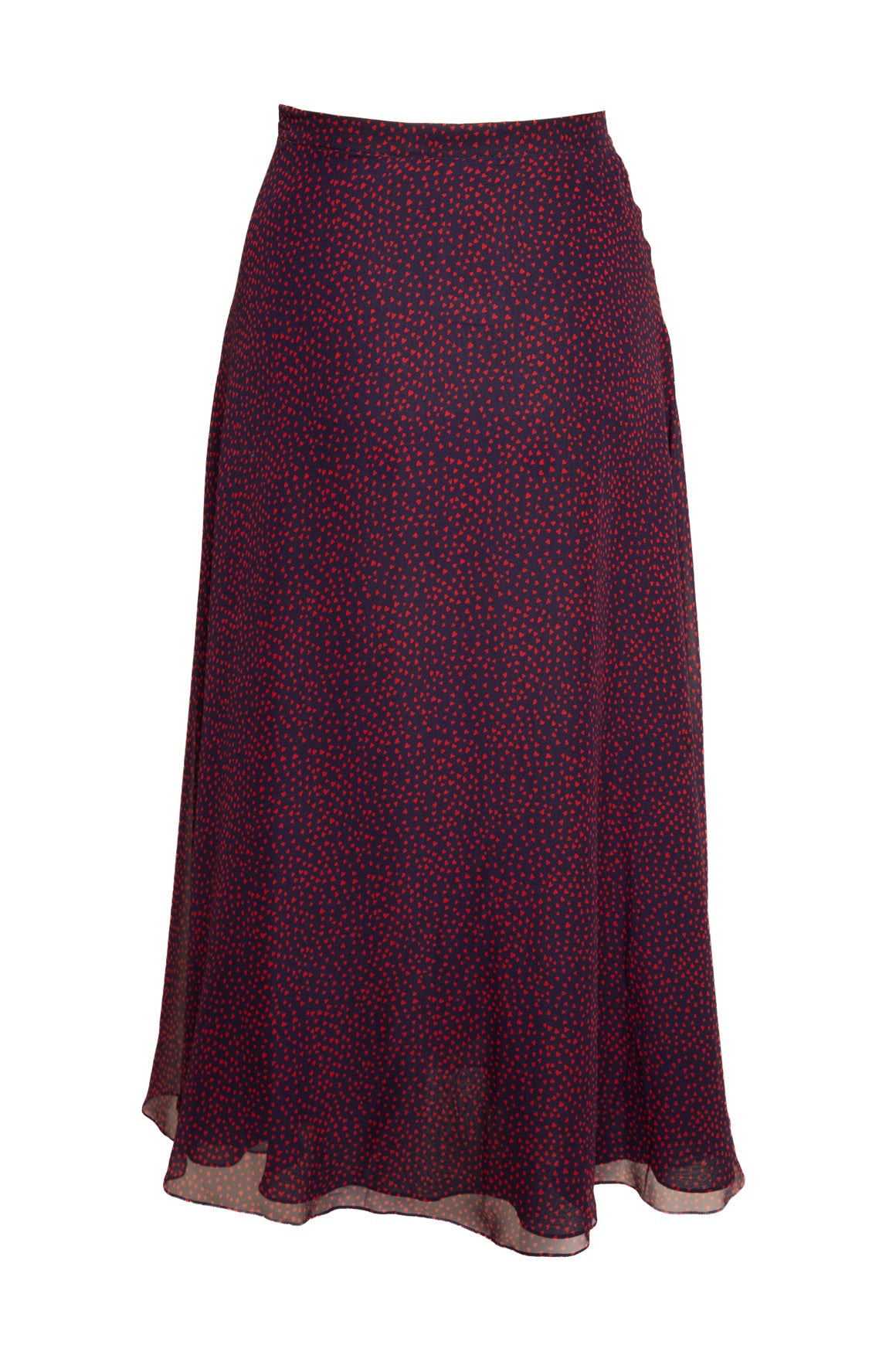 CHRISTIAN DIOR Navy Heart Print Silk Maxi Skirt (Sz. S)