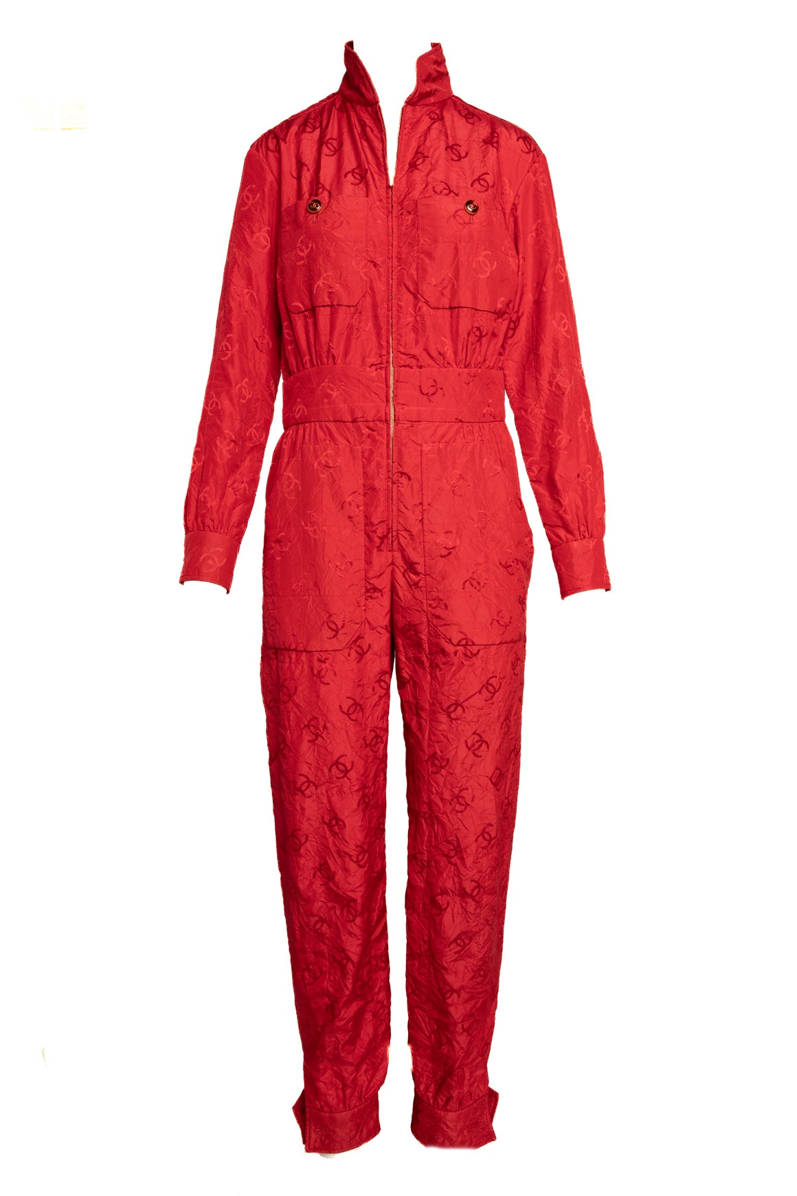 CHANEL 2023 Red CC Silk Ski Jumpsuit (Sz. 4)