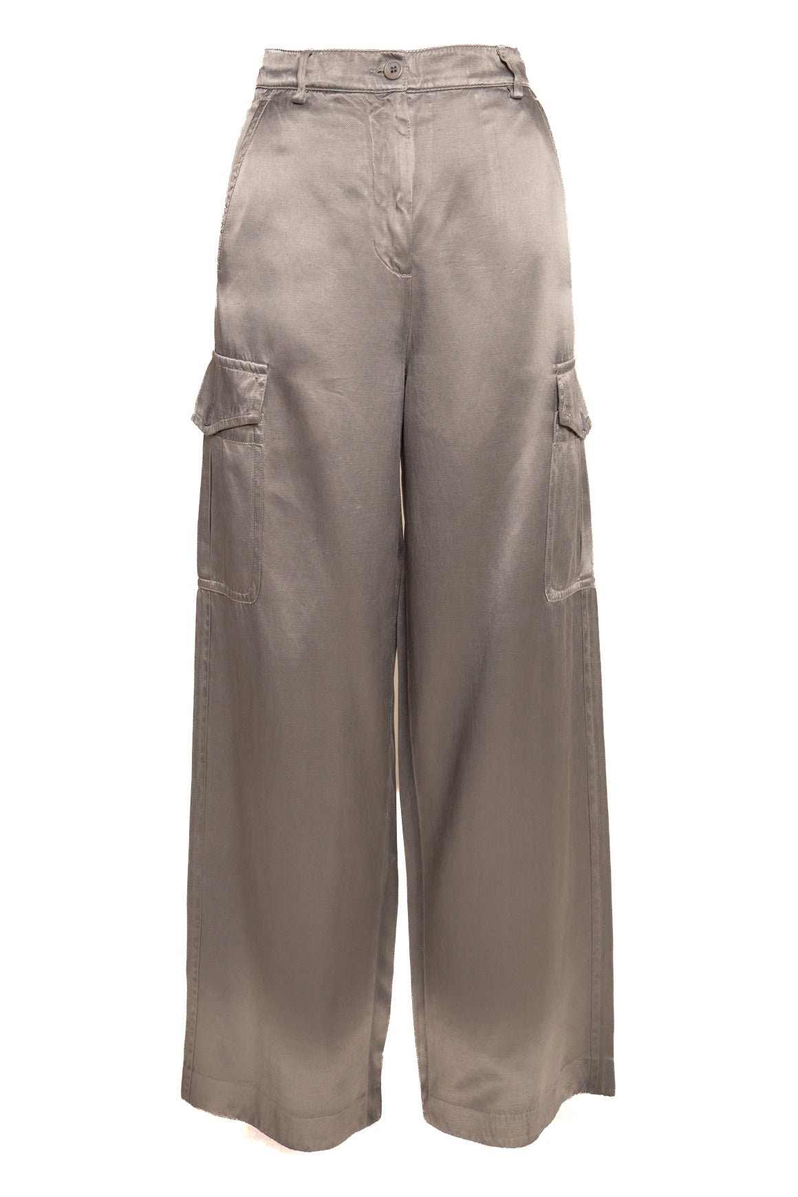 DRIES VAN NOTEN Grey Satin Cargo Pocket Wide Pants (Sz. 36/4)