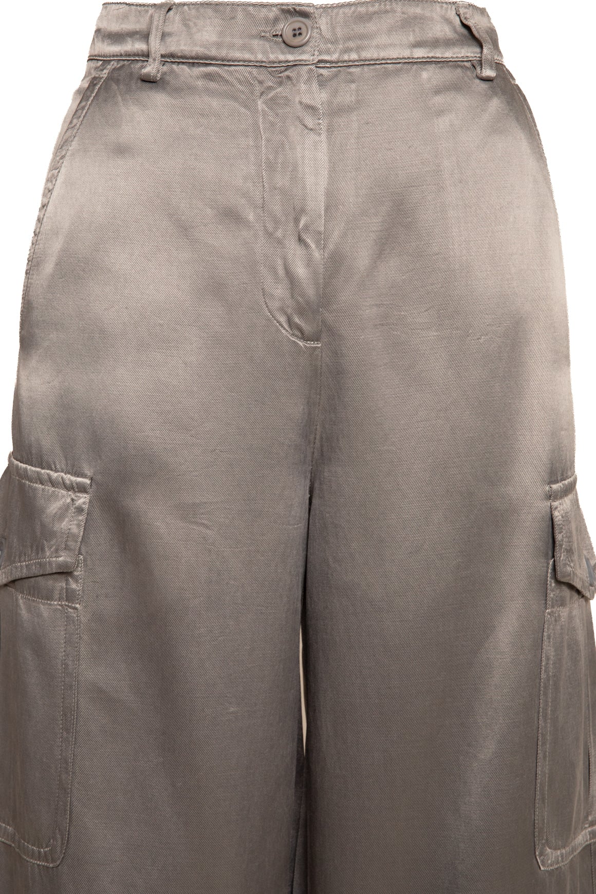 DRIES VAN NOTEN Grey Satin Cargo Pocket Wide Pants (Sz. 36/4)