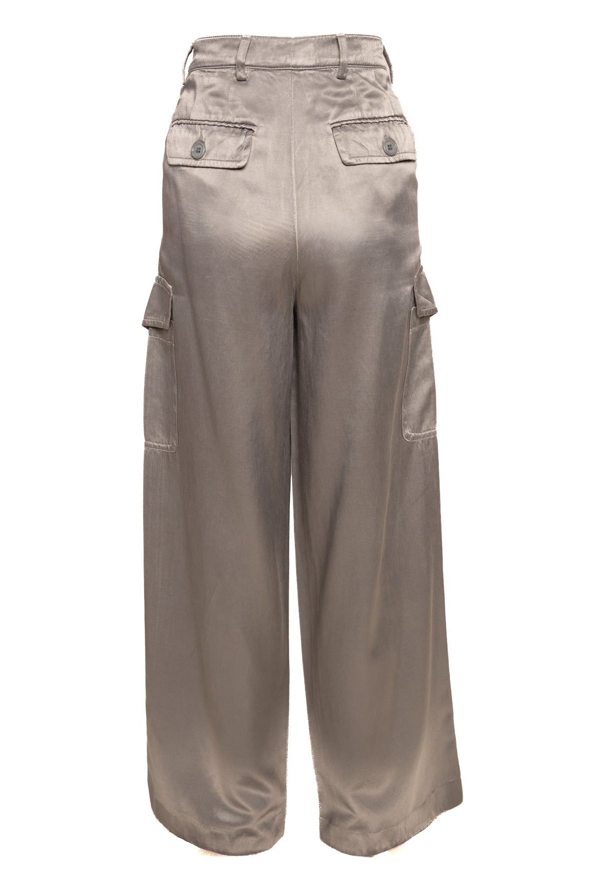 DRIES VAN NOTEN Grey Satin Cargo Pocket Wide Pants (Sz. 36/4)